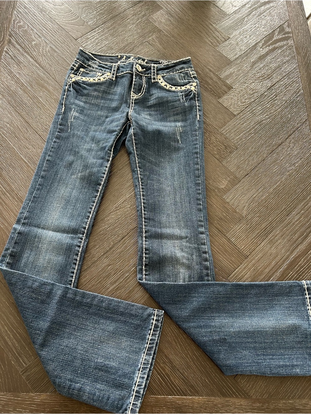 L.A. idol Dark Blue Flare Jeans with Contrast Trim